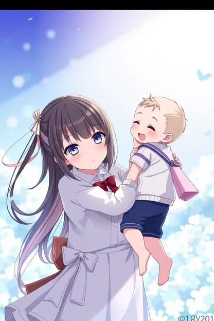 Gentle Anime Girl Cares for Baby Boy's Needs