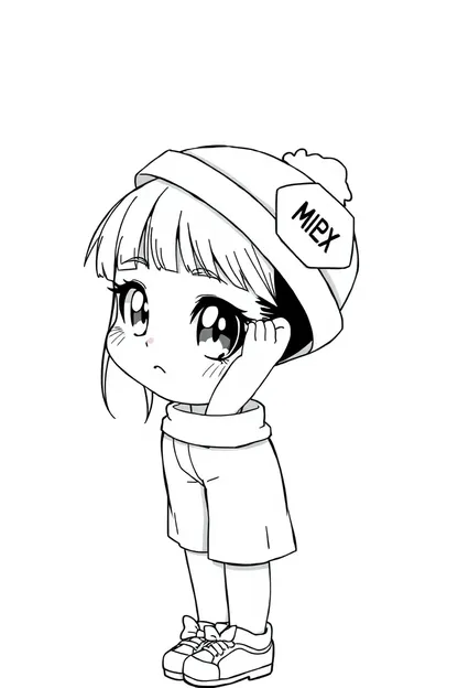 Girl Clipart Black and White Illustration