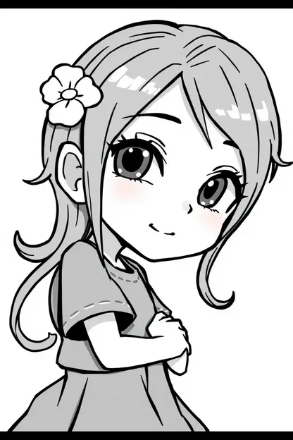 Girl Clipart in Black and White Style