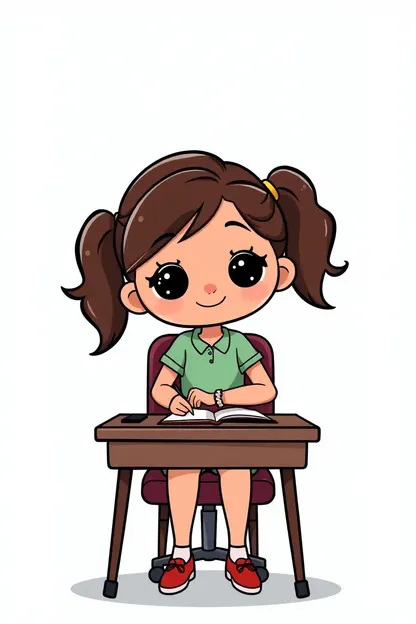 Girl Sitting Desk Cartoon Template Illustration