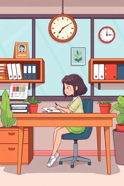 Girl Sitting at Desk Cartoon Template Illustration