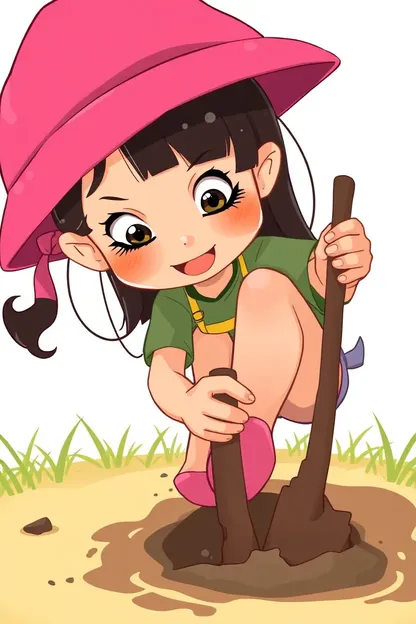 Girl in Cartoon Digs Toe into Ground