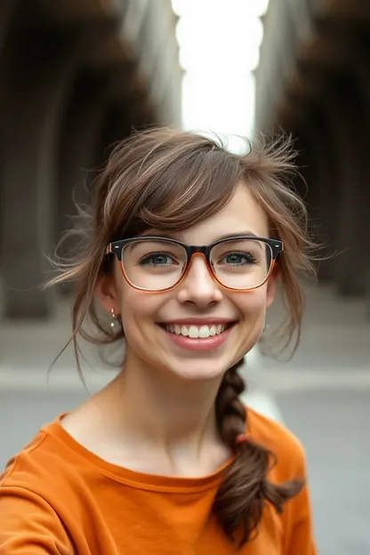 Glasses Girl Smiling Freckles: Girl Wearing Glasses with Freckles and Smile