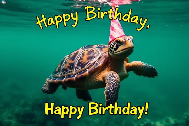 Happy Birthday Turtle Images with Balloons and Cake