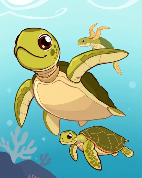 Happy Cartoon Images of Sea Turtles