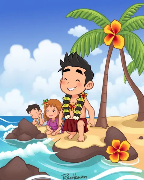 Hawaiian Cartoon Pictures Illustrate Beachside Relaxation Moments