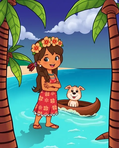 Hawaiian Cartoon Pictures Illustrate Surfing Beach Activities