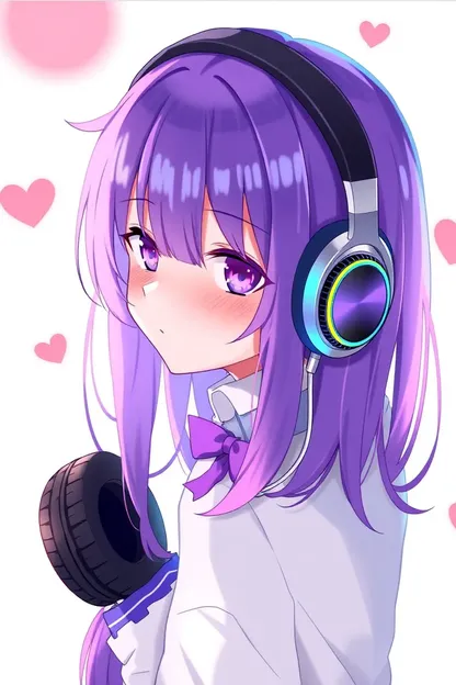 Headphone Anime Girl with Beautiful Purple Locks