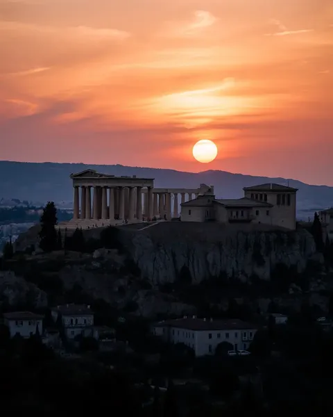 Iconic landmark of Greece: the Acropolis of Athens at sunset.