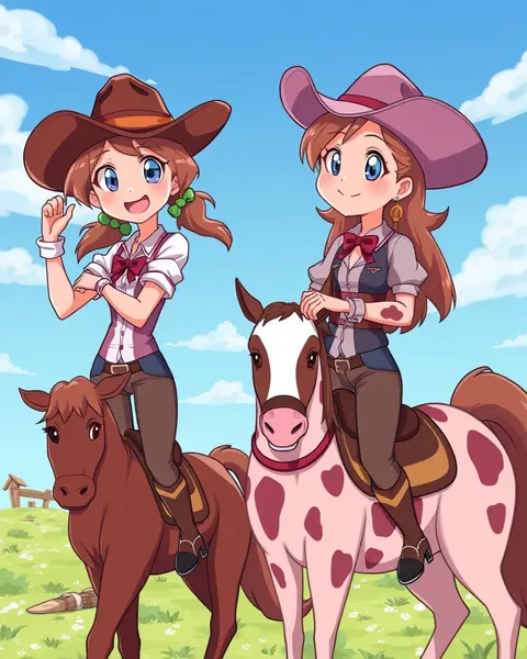 Images of Cartoon Cowgirls' Joyful Moments