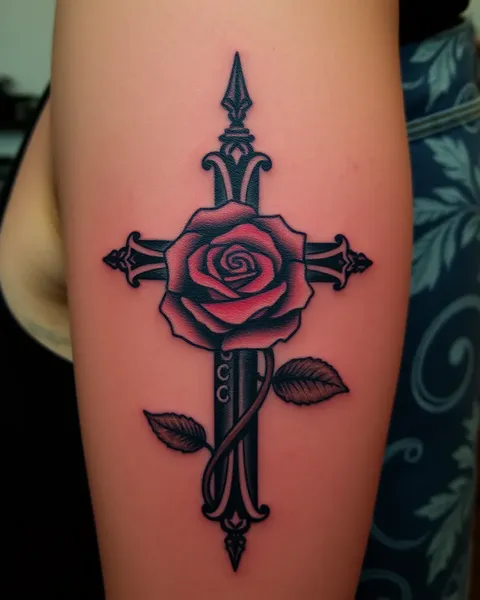 Inked with Cross and Rose Tattoo Design