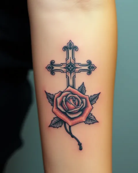 Intricate Cross and Rose Tattoo Designs