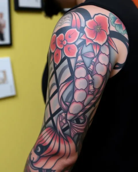 Intricate Koi Carp Tattoo Sleeve Artwork on Skin