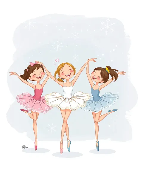 Joyful Cartoon Images of Ballerinas in Dance