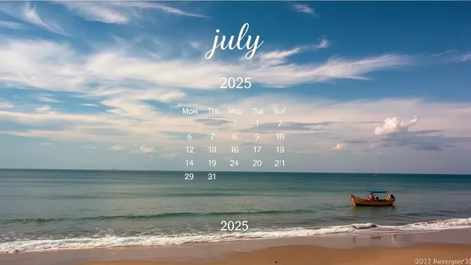 July 2025 Calendar Print for Home Office Use