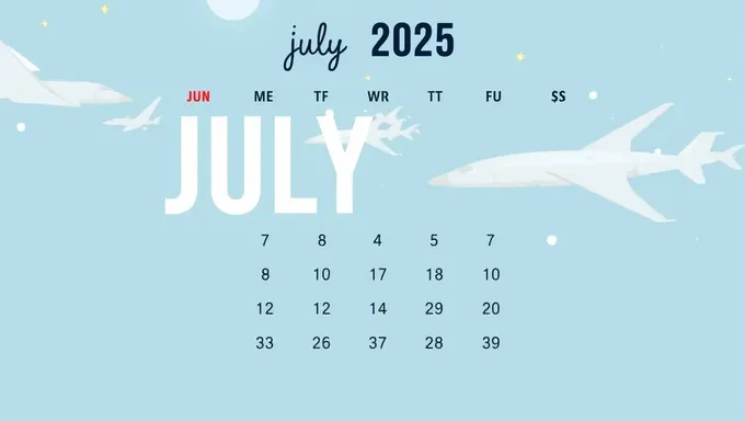 July 2025 Calendar Print with Important Dates