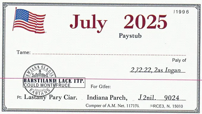 July 2025 Paystub Indiana: Indiana Payroll Record for July