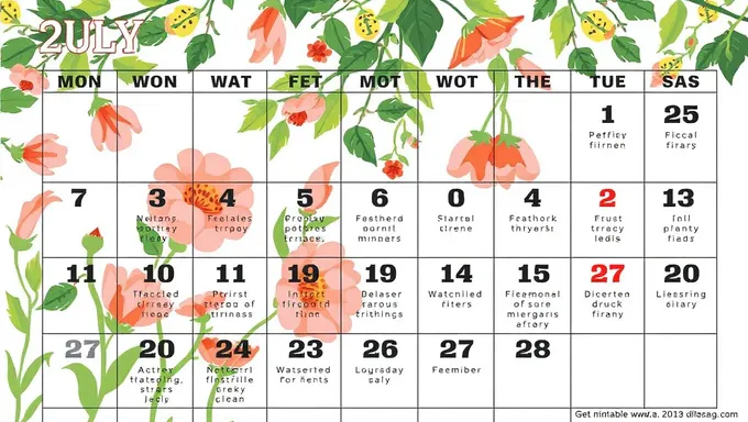 July 2025 Printable Calendar for Organization Purposes