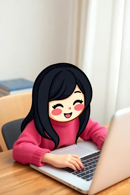 Laptop Scene: Black Hair Girl Memoji