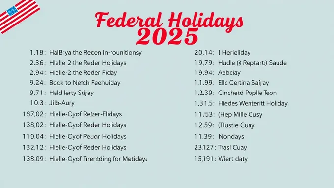 List of Federal Holidays in 2025 Calendar Year