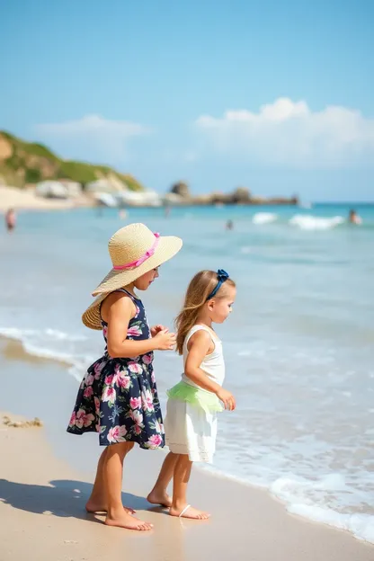 Little Girls Building Sand Tunnels at the Beach