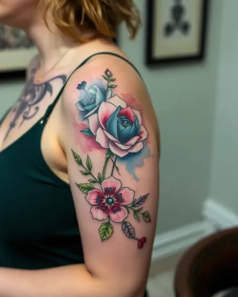 Lovely Watercolor Floral Tattoo Artistry Example