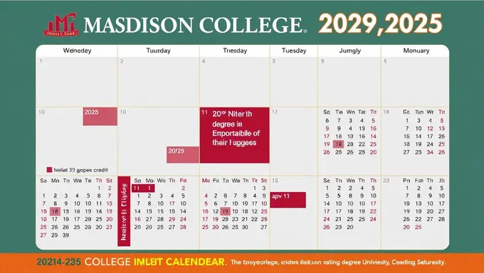 Madison College 2025-25 Degree Credit Calendar Schedule