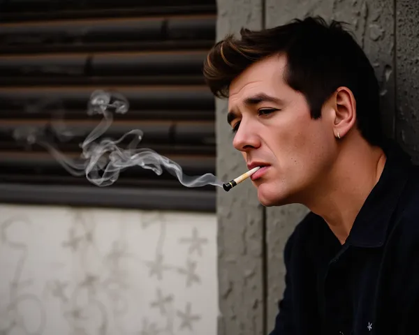 Man Smoking Against a Wall Background