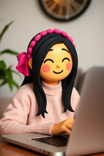 Memoji Girl with Black Hair on Laptop