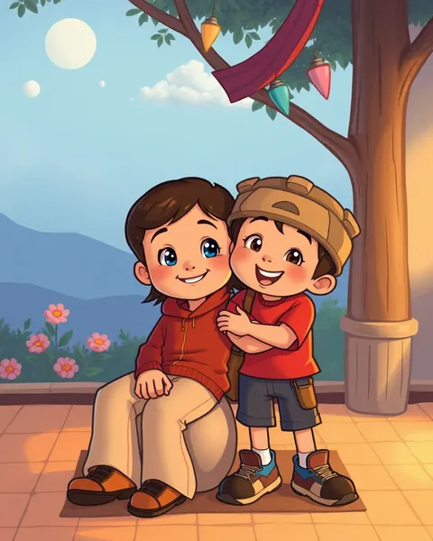 Mother and Son Cartoon Illustrations for Kids