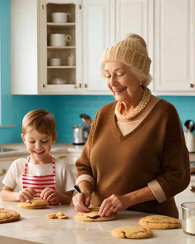 Nana Surrounded by Grandkids Baking Warm Cookies Together