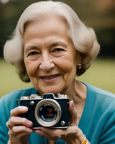 Nostalgic Nana with Vintage Camera and Warm Smile