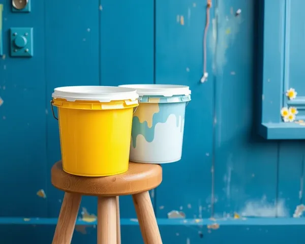 Paint Buckets on a Stool Design PNG