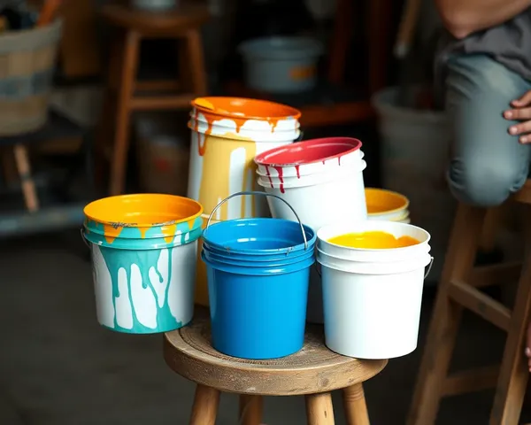 Paint Buckets on a Stool Illustration