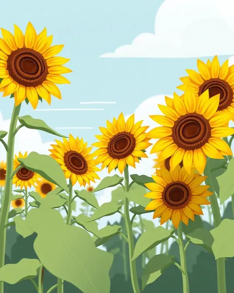 Pictures of Cartoon Sunflowers in Happy Colors