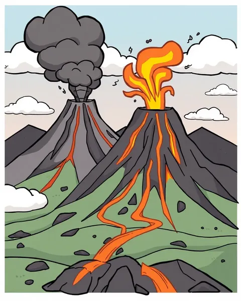 Pictures of Cartoon Volcanoes with Fun Landscapes