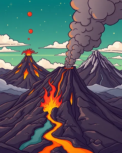 Pictures of Volcanoes in Cartoon Style