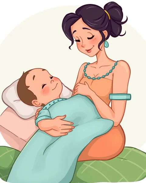 Playful Breastfeeding Picture Cartoon Portrays Joyful Mother-Child Bond