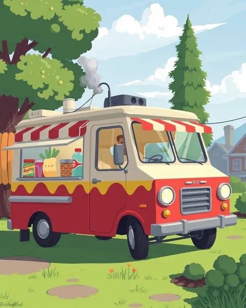 Playful Cartoon Pictures of Food Trucks on Wheels