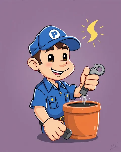 Plumber's Cartoon Pictures Highlight Fixing Clogged Drains