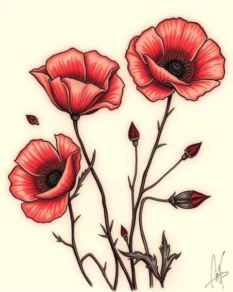 Poppies Tattoo Design Inspiration for Foot and Hand