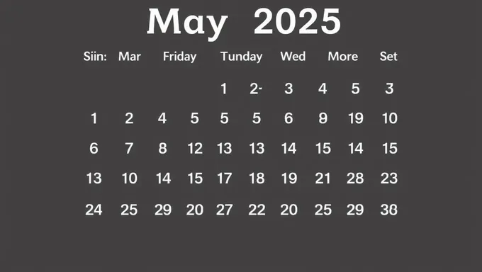 Printable May 2025 Calendar for Home Office