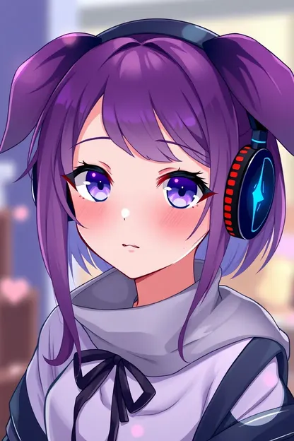 Purple Hair Anime Girl Enjoys Headphones