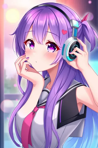 Purple Hair Anime Girl Loves Headphone Sound