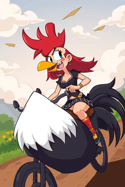 Redhead Girl Riding Cartoon Cock Illustration