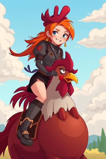 Redhead Girl Riding Cartoon Cock Image