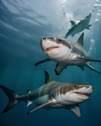 Sharks Roam Free in Dark Blue Ocean Depths