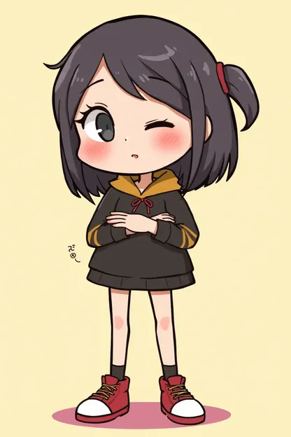 Shy Cartoon Girl's Cute Pose