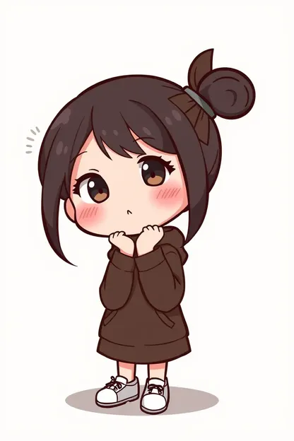 Shy Cartoon Girl in Cute Pose