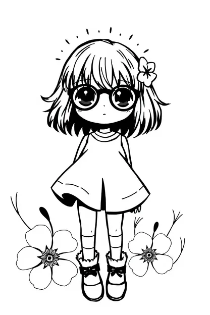 Simple Girl Clipart in Black and White